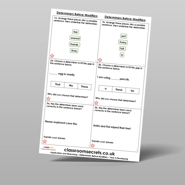 An image of the Determiners Before Modifiers Application and Reasoning Resource