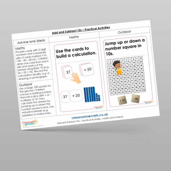 An image of the Add and Subtract 10s Practical Activities Resource