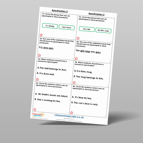 An image of the Apostrophes 2 Varied Fluency Resource