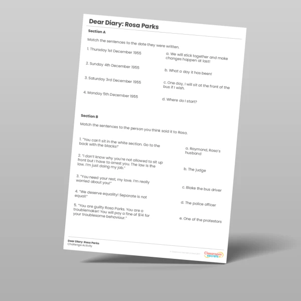 An image of the Dear Diary Rosa Parks Whole Class Guided Reading Pack Resource