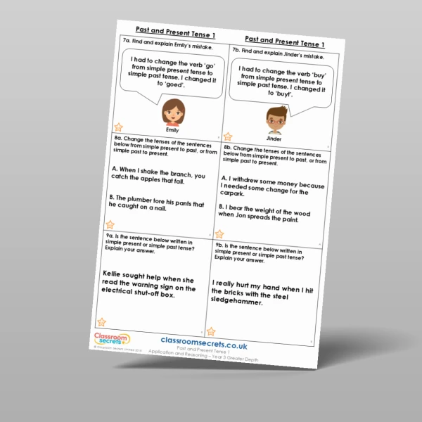 An image of the Past and Present Tense 1 Application and Reasoning Resource