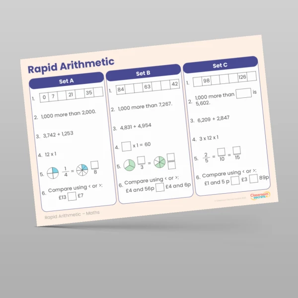 An image of the Summer 1 Week 6 Rapid Arithmetic Resource