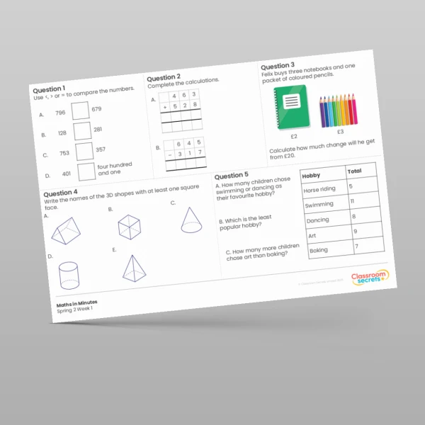 An image of the Spring 2 Week 1 Maths in Minutes Resource