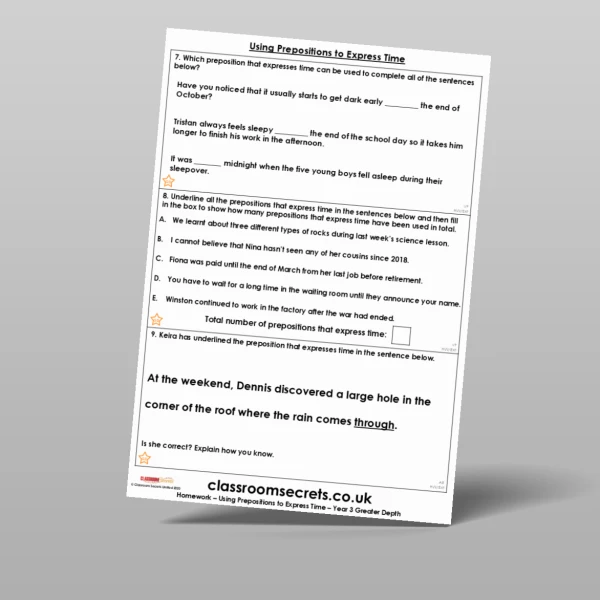 An image of the Using Prepositions to Express Time Homework Resource