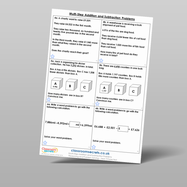 Year 5 Multi Step Addition And Subtraction Problems Reasoning And ...