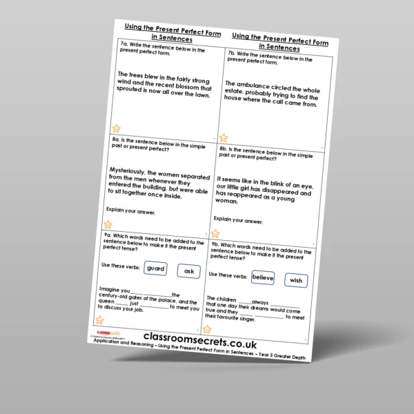 An image of the Using the Present Perfect Form in Sentences Application and Reasoning Resource