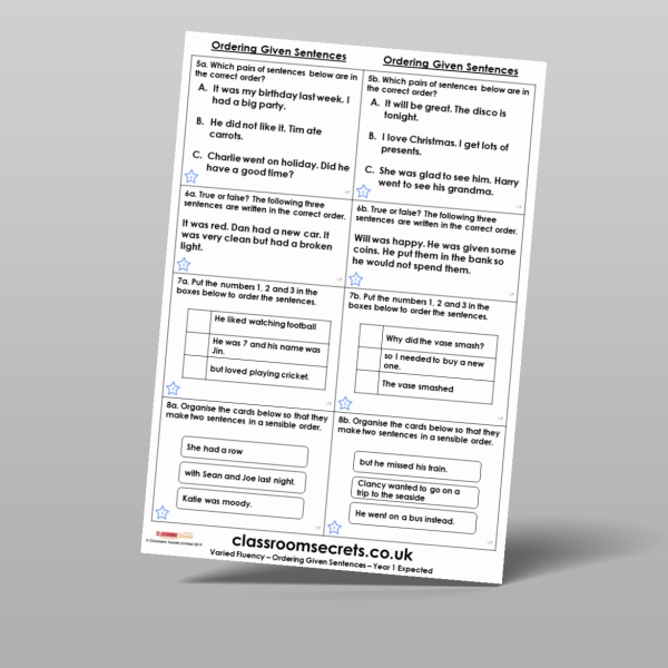 Year 1 Ordering Given Sentences Varied Fluency Resource | Classroom Secrets