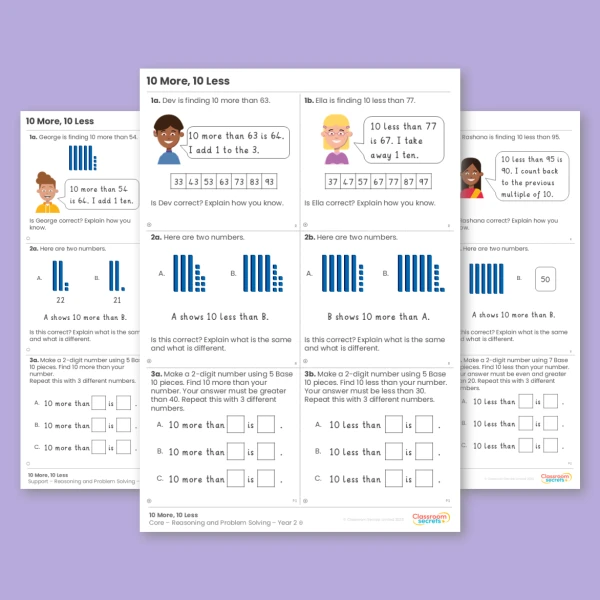 Year 2 10 More, 10 Less Addition and Subtraction Reasoning and Problem Solving