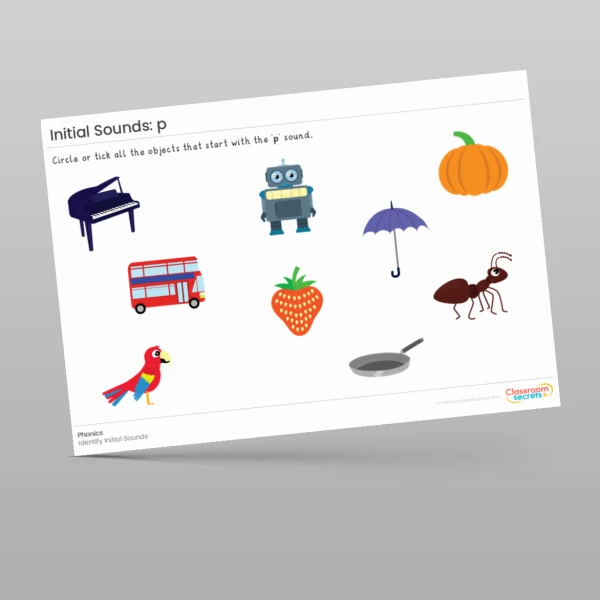 An image of the Initial Sounds Worksheet: p Resource