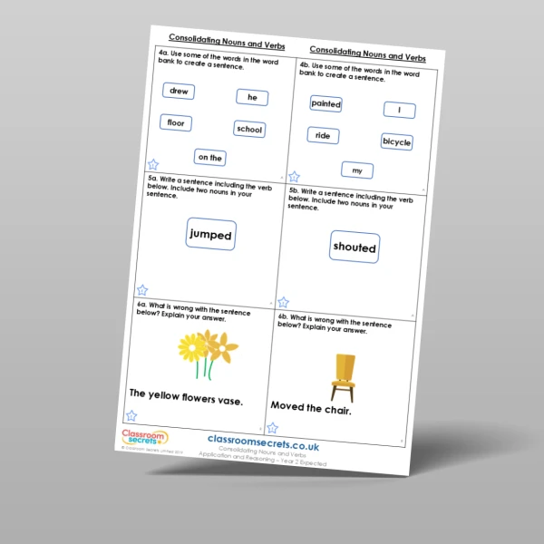 An image of the Consolidating Nouns and Verbs Application and Reasoning Resource