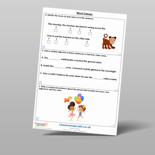 An image of the Word Classes Homework Resource