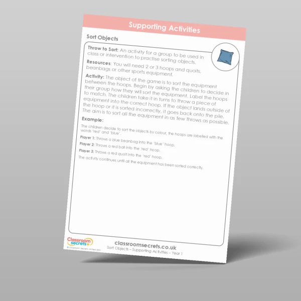 An image of the Sort Objects Supporting Activity Resource