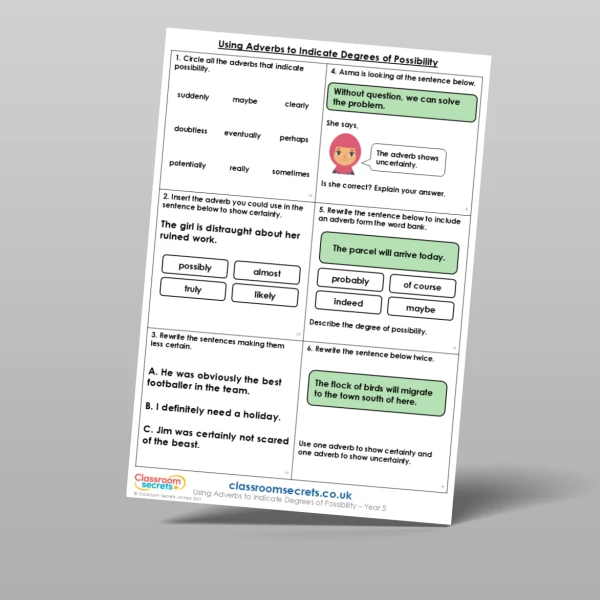 An image of the Using Adverbs to Indicate Degrees of Possibility Mixed Activity Resource
