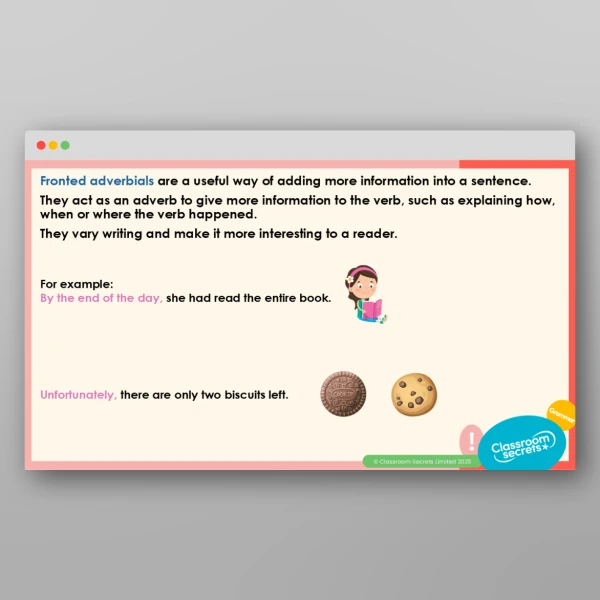 An image of the Consolidating Fronted Adverbials Teaching PPT Resource