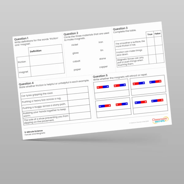 An image of the Forces and Magnets 5-Minute Science Resource