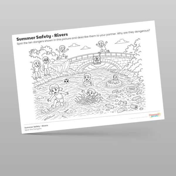 An image of the Summer Safety Rivers Spot the Dangers Worksheet Resource