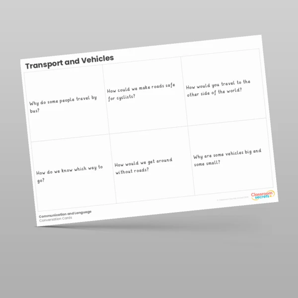 An image of the Transport and Vehicles Conversation Cards Resource