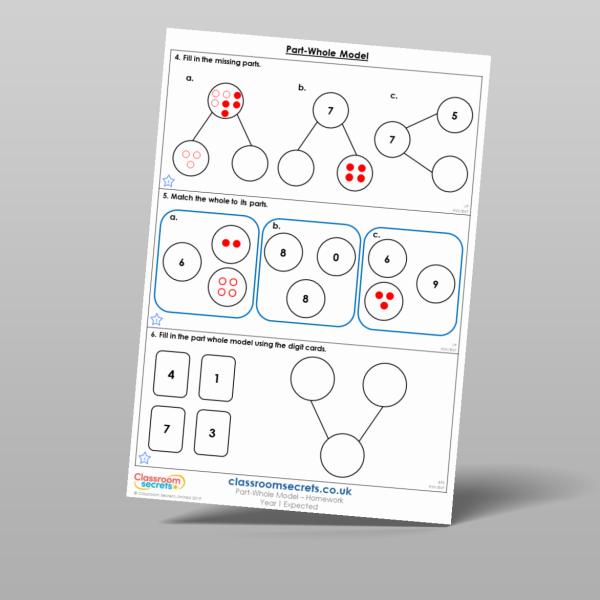 Year 1 Part Whole Model Homework Resource | Classroom Secrets