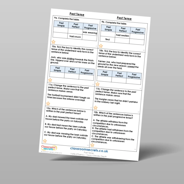 An image of the Past Tense Varied Fluency Resource