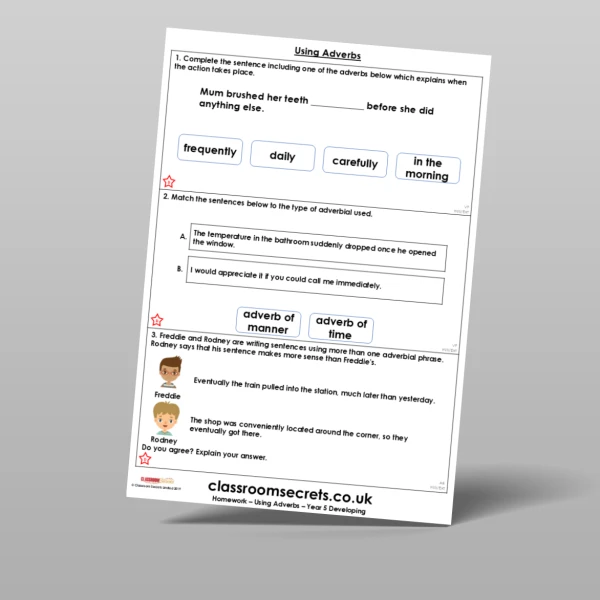 An image of the Using Adverbs Homework Resource