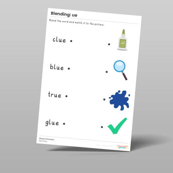 An image of the Phonics Blending Activities: ue Resource