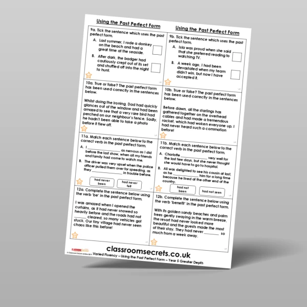 An image of the Using the Past Perfect Form Varied Fluency Resource