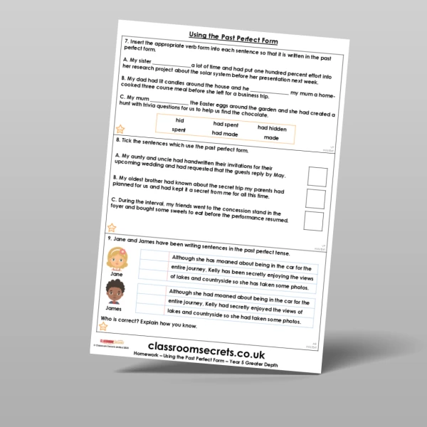 An image of the Using the Past Perfect Form Homework Resource