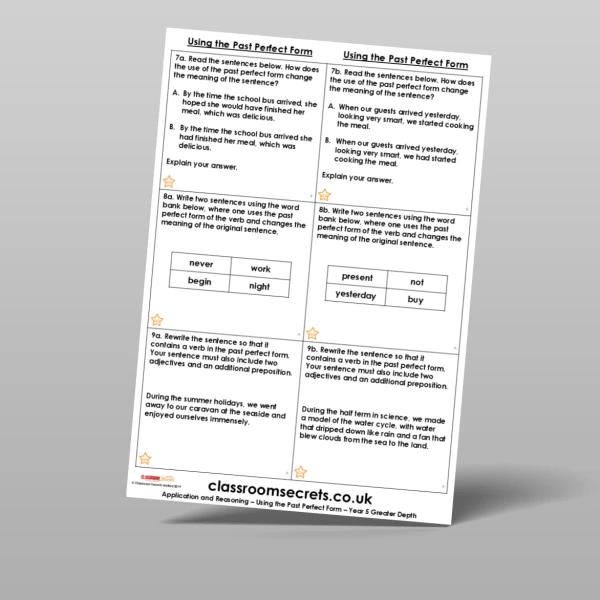 An image of the Using the Past Perfect Form Application and Reasoning Resource