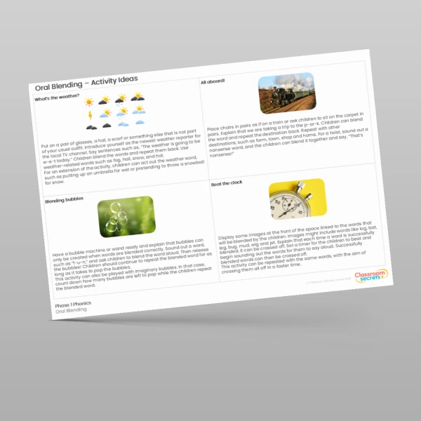 An image of the Phase 1 Phonics Oral Blending Activity Ideas Resource