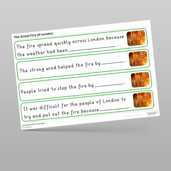 An image of the The Great Fire of London Stem Sentences Resource