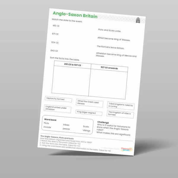 An image of the Lesson 3: How Was Britain Organised and Ruled from 410 to 1066? Worksheet Resource