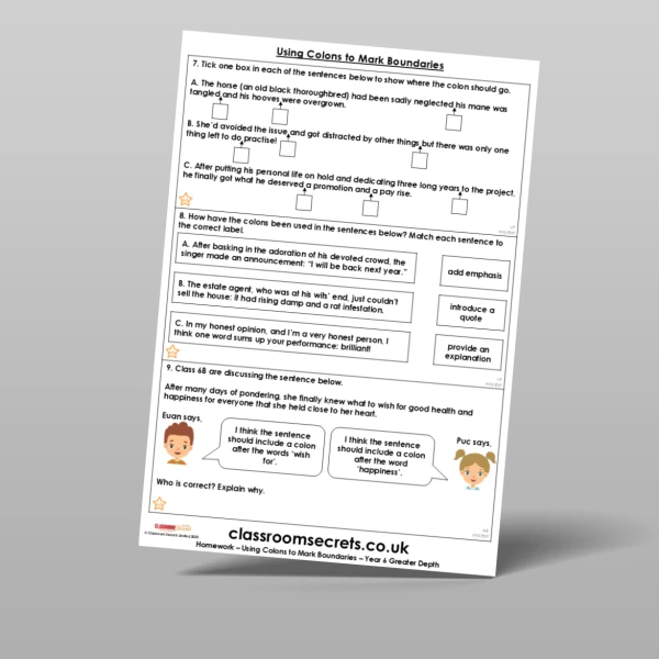 An image of the Using Colons to Mark Boundaries Homework Resource