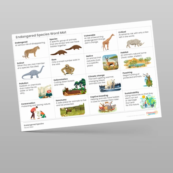 An image of the Endangered Species Word Mat Resource