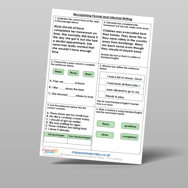 An image of the Recognising Formal and Informal Writing Prior Learning Resource