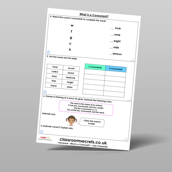 An image of the What is a Consonant? Homework Resource