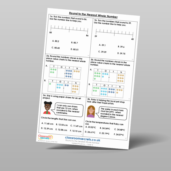 Year 5 Round To The Nearest Whole Number Varied Fluency Resource ...