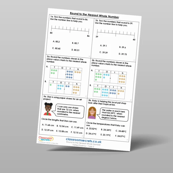 An image of the Round to the Nearest Whole Number Varied Fluency Resource