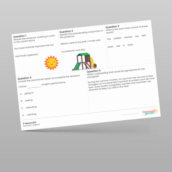 An image of the 5-Minute GPS Summer 1 Week 5 Resource