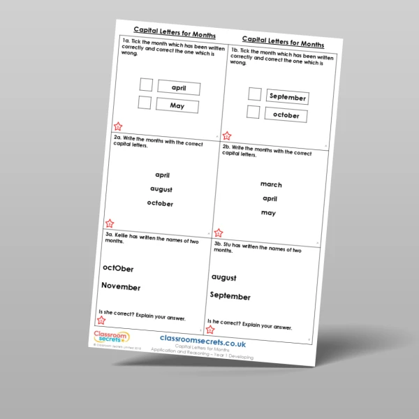An image of the Capital Letters for Months Application and Reasoning Resource