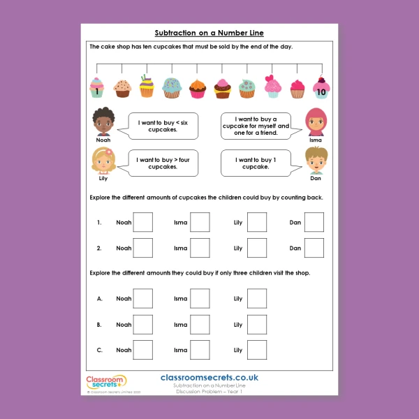 Year 1 Subtraction on a Number Line Addition and Subtraction within 10 Deeper Reasoning Discussion Problem