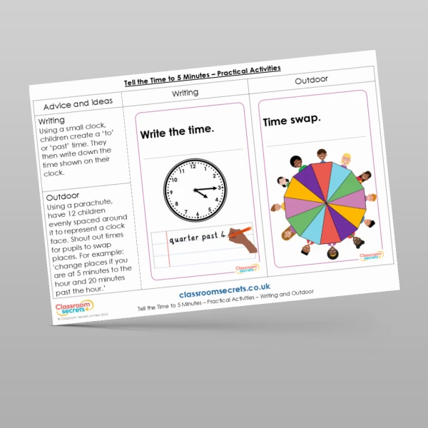 An image of the Tell the Time to 5 Minutes Practical Activities Resource