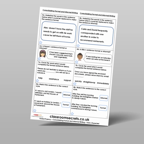 An image of the Consolidating Formal and Informal Writing Varied Fluency Resource