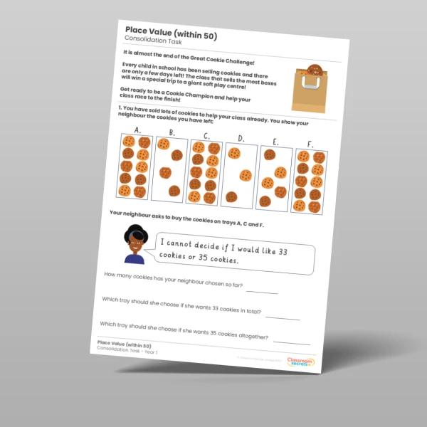 An image of the Place Value (within 50) Consolidation Task Resource