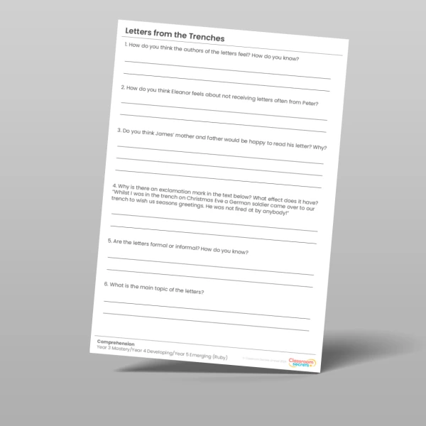 An image of the Letters from the Trenches Ruby Guided Reading Pack Resource