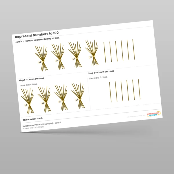An image of the Represent Numbers to 100 Straws (No Exchange) Skill Builder Resource