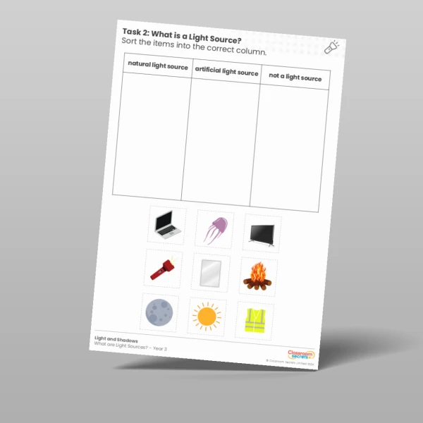 An image of the Lesson 1: What is a Light Source? Worksheet Resource