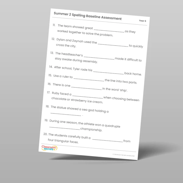 An image of the Summer 2 Baseline Assessment Resource