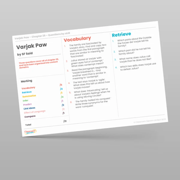 An image of the Reading Skills - Varjak Paw - Chapter 29 Resource