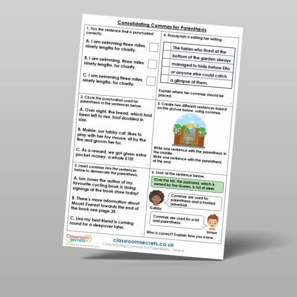 An image of the Consolidating Commas for Parenthesis Mixed Activity Resource
