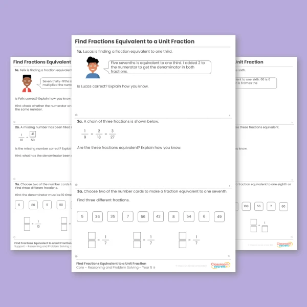 Year 5 Find Fractions Equivalent to a Unit Fraction Fractions A Reasoning and Problem Solving